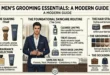 mens grooming essentials guide demonstrated by well-groomed professional man with skincare products